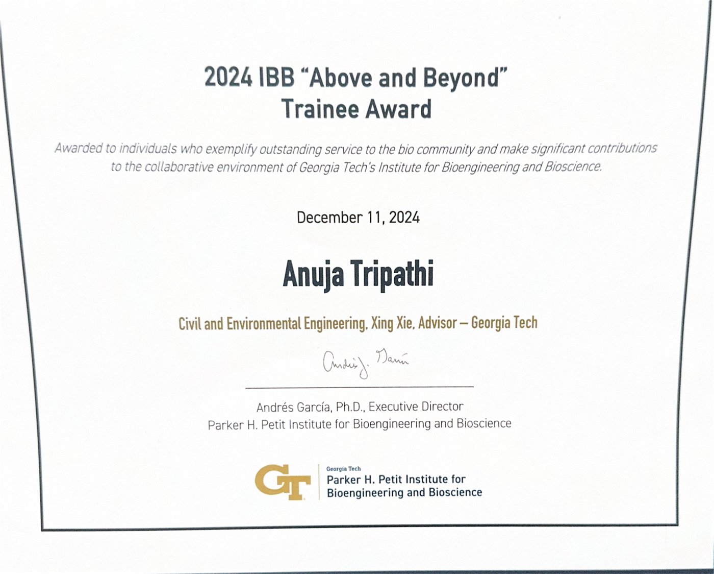 Above and Beyond Trainee Award